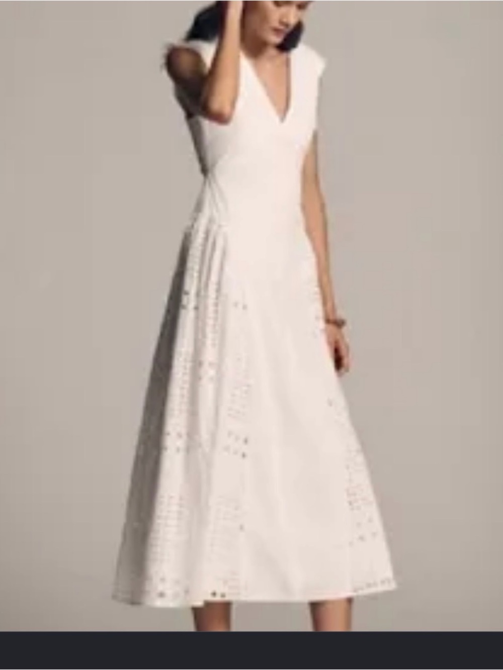Anthropologie White Eyelet V-Neck Midi Dress